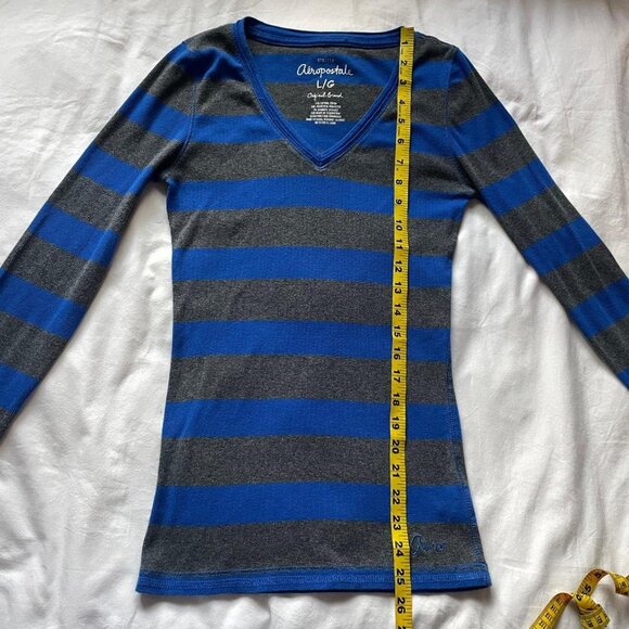 Aeropostale Blue and Grey Striped Long Sleeve Top - Picture 5 of 8